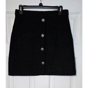 H&M Rhinestone Tweed Button Up Black High Rise A-Line Mini Skirt Size‎ 6